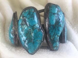 Fabulous vintage Sterling Bold 5 stone Blue Turquoise Cuff Bracelet 7