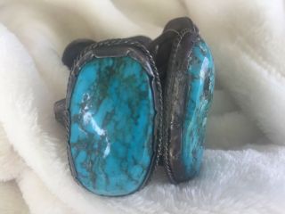 Fabulous vintage Sterling Bold 5 stone Blue Turquoise Cuff Bracelet 8