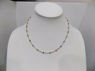 Vtg 10k Yellow Gold Necklace 3.  8 Grams Signed Au Turkey Enamel Beads 17 " Petite