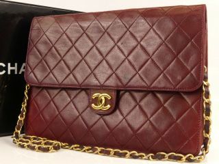 Rk1270 Auth Chanel Vintage Bordeaux Quilted Lambskin Cc Lock Chain Shoulder Bag