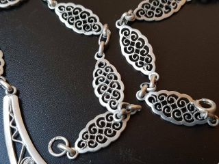 Vintage Solid Silver Fancy Link Pendant Necklace Denmark