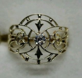 Antique Victorian 14k Yellow Gold Diamond Filigree Ring Sz 7