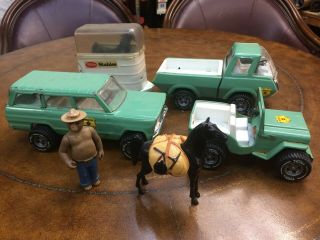 Vintage Tonka Smokey Bear Jeep,  Wagoneer & Truck Set With Smokey And Pack Horses
