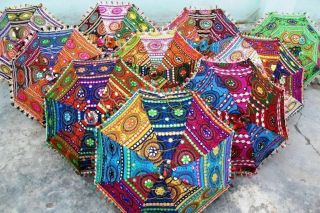 5 Pc Indian Handmade Embroidered Decor Parasol Vintage Umbrella