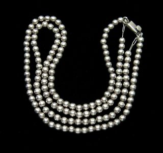 Vtg Taxco Mexico 925 Sterling Silver 5mm Bead Ball Double Strand Necklace - 89g
