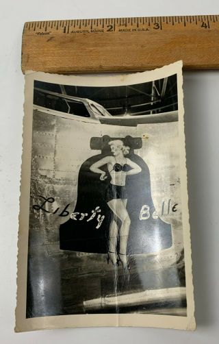 Orig Wwii Photo Nose Art B - 24 Liberty Belle Bomber Aircraft 392nd Group 42 - 50647