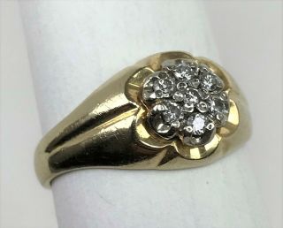Vintage 14k Yellow Gold Diamonds Flower Cluster Unisex Ring Size 9.  5