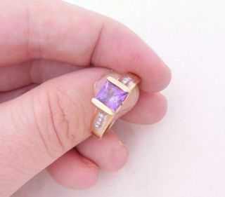 14ct Gold Amethyst Diamond Ring,  Art Deco Design