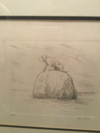 Rare Edward Gorey Signed / Numbered “scratch Dog On Sea Rock” Etching.  Framed.