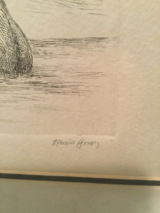 RARE Edward Gorey Signed / Numbered “Scratch Dog On Sea Rock” Etching.  Framed. 3