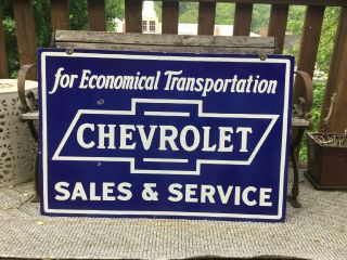 Large Vintage Double Sided Chevrolet Porcelain Sign
