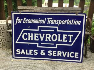 Large Vintage Double Sided Chevrolet Porcelain Sign 2