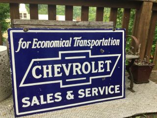Large Vintage Double Sided Chevrolet Porcelain Sign 5