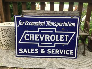 Large Vintage Double Sided Chevrolet Porcelain Sign 6