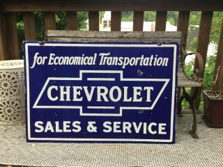 Large Vintage Double Sided Chevrolet Porcelain Sign 8