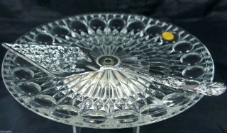 Silver Plate & Crystal Cake Plate On Stand Etched Pie Server Set Nib Italy