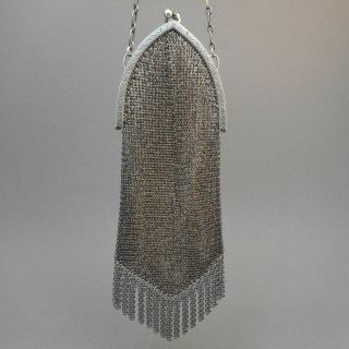 Antique Victorian Edwardian Sterling Silver Chain Mail Mesh Purse Evening Bag 2