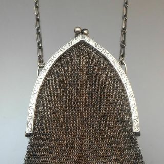 Antique Victorian Edwardian Sterling Silver Chain Mail Mesh Purse Evening Bag 3