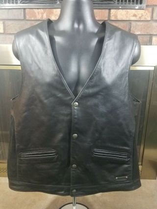 Harley Davidson Full Snap Embroidered Leather Vest Mens Size Xl Black Usa