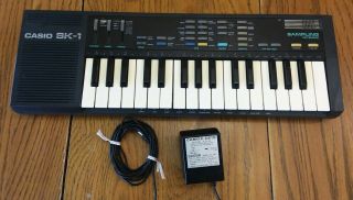 Vintage Casio Sk - 1 Sampling Synthesizer Keyboard With Adapter.  Great