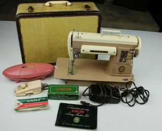 Vintage Singer 301a Sewing Machine 1950s Case,  Buttonholer,  & Accessories