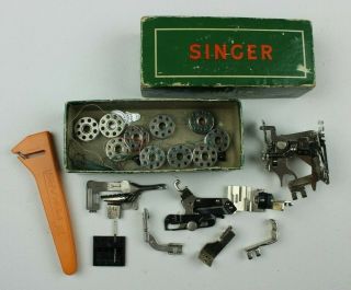 Vintage Singer 301A Sewing Machine 1950s Case,  Buttonholer,  & Accessories 6
