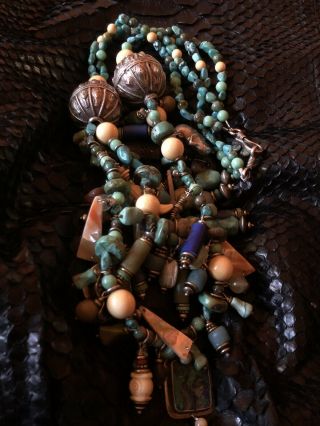 Rare Vintage Tabra Turquoise/mixed Stone Sterlingtreasure Necklace