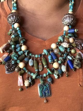 RARE Vintage Tabra Turquoise/mixed Stone SterlingTreasure Necklace 2