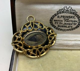 Antique Victorian 9ct Gold Overlay Hair Mourning Brooch/pin (inscribed)