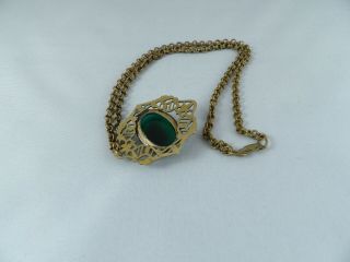 Vintage Art Deco Czech Filigree and Green Cabochon Necklace 6