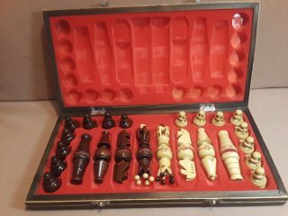Large Wooden Chess Set Handmade And Carved Board Vintage Style