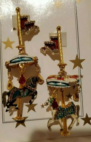 Rare Lunch At The Ritz Carousel Earrings All American 4th Of July Rare Retired