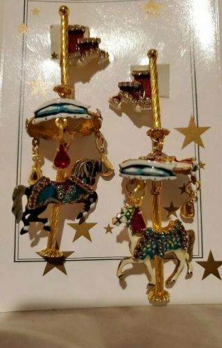 RARE LUNCH AT THE RITZ CAROUSEL EARRINGS All American 4th of July RARE RETIRED 2