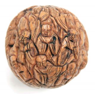 Antique Vintage Chinese Hediao Hand Carved Walnut 108 Buddahs Good Luck Charm