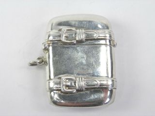 Vintage.  925 Sterling Silver Figural Vesta Case Match Suitcase Luggage
