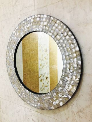 Mirror With Mother Of Pearl Frame Handmade Round Wall Mirror Inlay