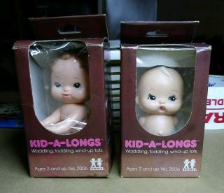 Vintage Tomy Wind Up " Kid - A - Longs " Toy Baby Dolls 1977 (set Of 2)