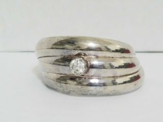 Vintage Italian Sterling Silver Thick Cuff Bracelet With Cz Center Stone