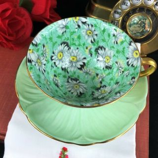 Vintage Shelley England Green Daisy Chintz Oleander Cup Saucer 13414/s3