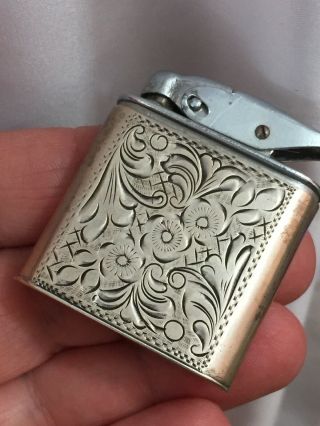Vintage Unmarked Pocket Lighter With And Engraved.  835 Silver Wrap 3