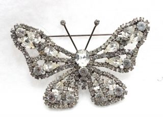 Vintage Kenneth Jay Lane Kjl Clear Rhinestones 3.  5 " Butterfly Brooch Signed