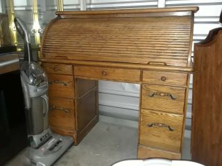 Vintage Wood Roll Top Desk