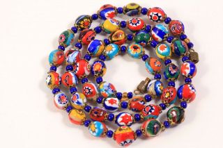 Venetian Art Glass Murano Moretti Millefiori Bead 25” Long Vntg Strand Necklace
