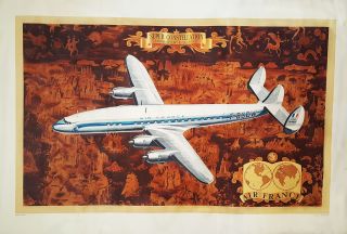 Vintage Airline Travel Poster Air France Constellation Connie World Map