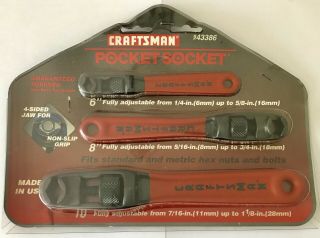 Vintage Usa Craftsman 3 Pc Pocket Socket Wrench Set 43381 43380 43378 10 " 8 " 6 "