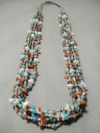 Very Rare Black String Vintage Navajo Turquoise Coral Native American Necklace