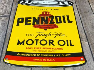 Vintage Pennzoil Oil Gas Gasoline Can Sign Porcelain Motor Pump Plate Metal