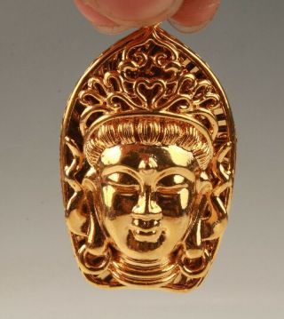 Unique Placer - Gold Vietnam Pendant Buddhist Kwan - Yin Statue Amulet Spirituality