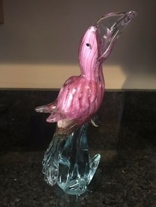 Vintage Murano Glass Pink Multi - Color Cockatoo Parrot Bird Stunning