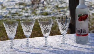 Vintage Crystal Diamond Optic Wine Glasses,  Set Of 4,  Circa 1950 